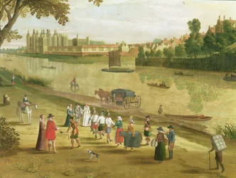 De Theems bij Richmond, met het Oude Koninklijke Paleis, c.1620 (detail)